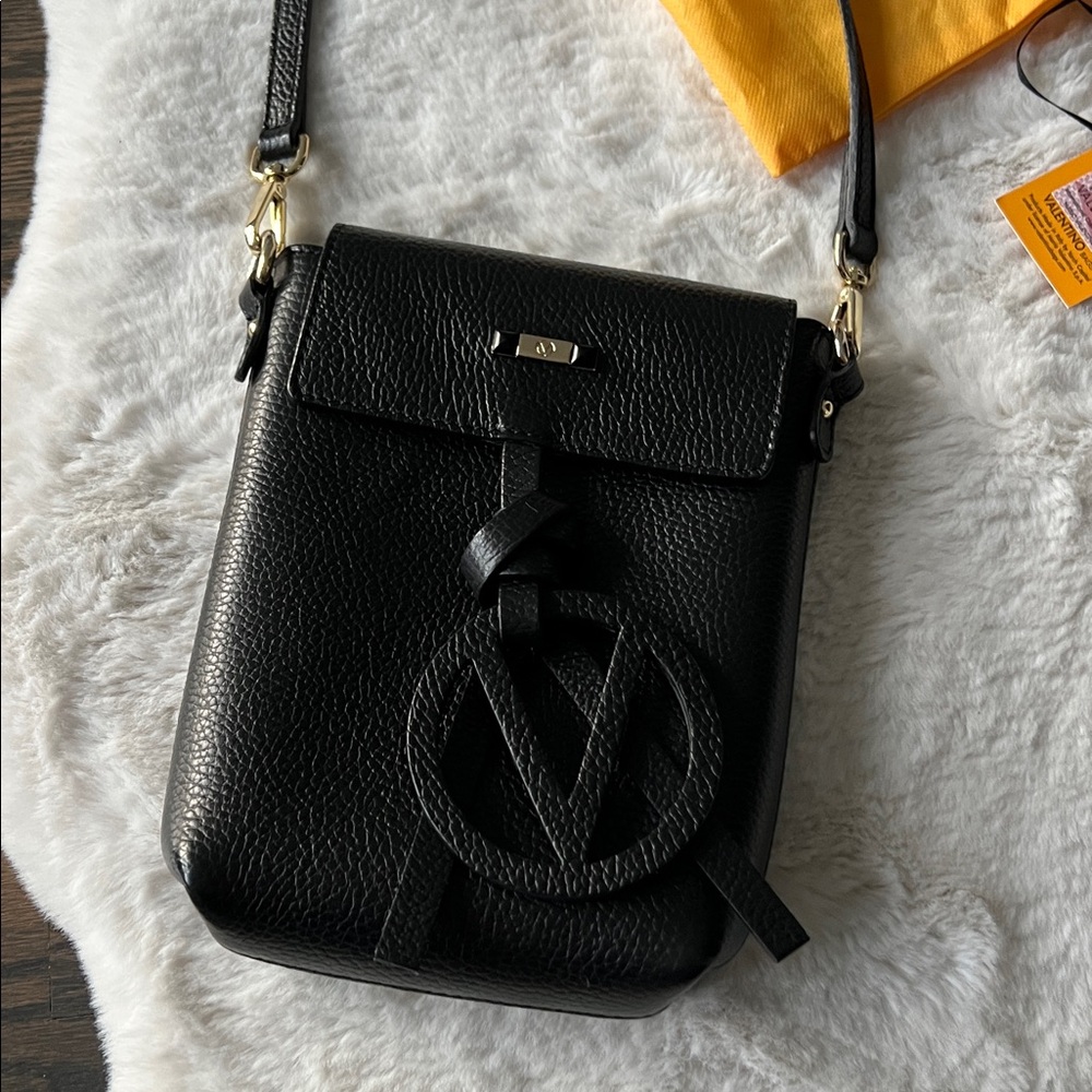 Authentic Valentino Black Genuine Leather Crossbody Bag